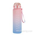 Botella de plástico a prueba de fugas de agua sin botella de BPA con marcadores de temporizador